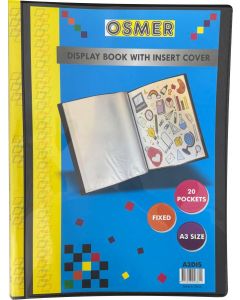 DISPLAY BOOK FIXED 20 POCKET - A3 - WITH INSERT COVER & SPINE - BLACK - A3DIS