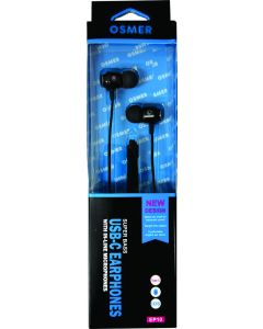 OSMER USB-C EARPHONES WITH MICROPHONE - HALF METAL SHELL - BLACK - EP10
