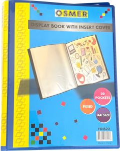DISPLAY BOOK FIXED 20 POCKET - A4 - WITH INSERT COVER & SPINE - BLUE- FDIS22