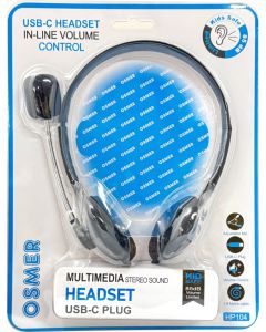HEADSET WITH MIC & VOLUME CONTROL - USB-C PLUG - HP104