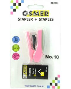 OSMER NO. 10 STAPLER WITH STAPLES - PINK - OS10SPINK