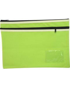 POLYESTER PENCIL CASE - 2 ZIP -35 X 26CM - GREEN - P3526G2