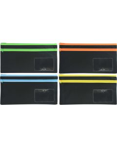 POLYESTER - BLACK PENCIL CASE WITH NAME CARD - 2 ZIP 35 X 18CM - POLB3518