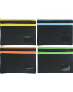 POLYESTER - BLACK PENCIL CASE WITH NAME CARD - 2 ZIP 35 X 26CM - POLB3526