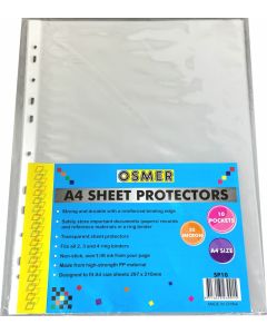 OSMER SHEET PROTECTORS - A4 - CLEAR - PACK OF 10 - SP10