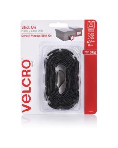 HANGSELL - VELCRO® BRAND STICK ON HOOK & LOOP DOTS - 40 DOTS X 22MM - BLACK - V25568