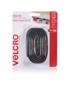 HANGSELL - VELCRO® BRAND STICK ON HOOK & LOOP TAPE - 25MM X 1M - BLACK - V25570