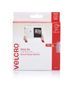 DISPENSER BOX - VELCRO® BRAND STICK ON LOOP ONLY TAPE - 25MM x 5M - WHITE - V25577