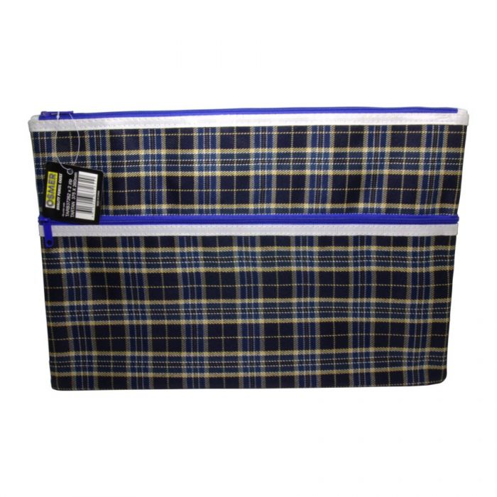 Tartan Blue Design Pencil Case Giant 37 5 X 26cm 2 Zip Tarb